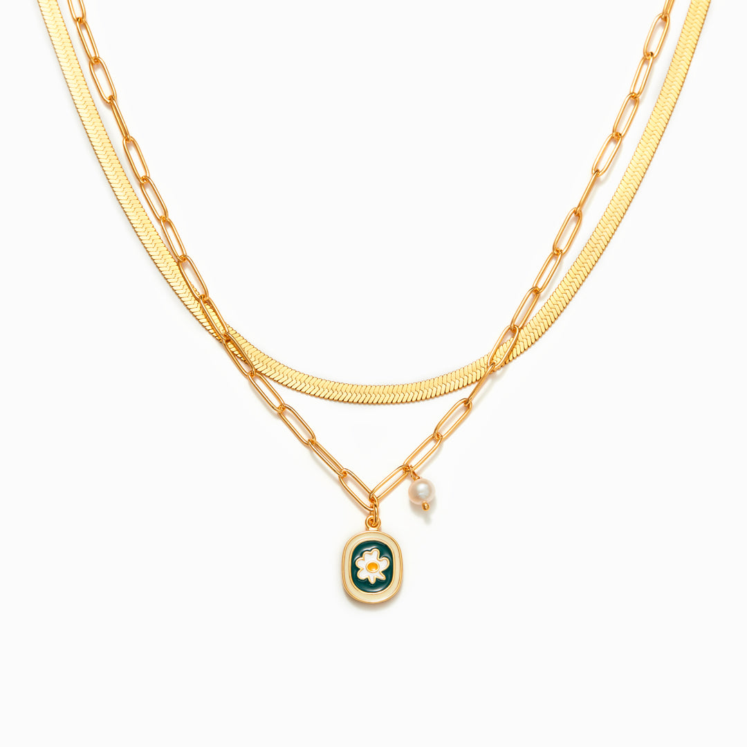 For Friend Enamel Flower Layered Necklace Set