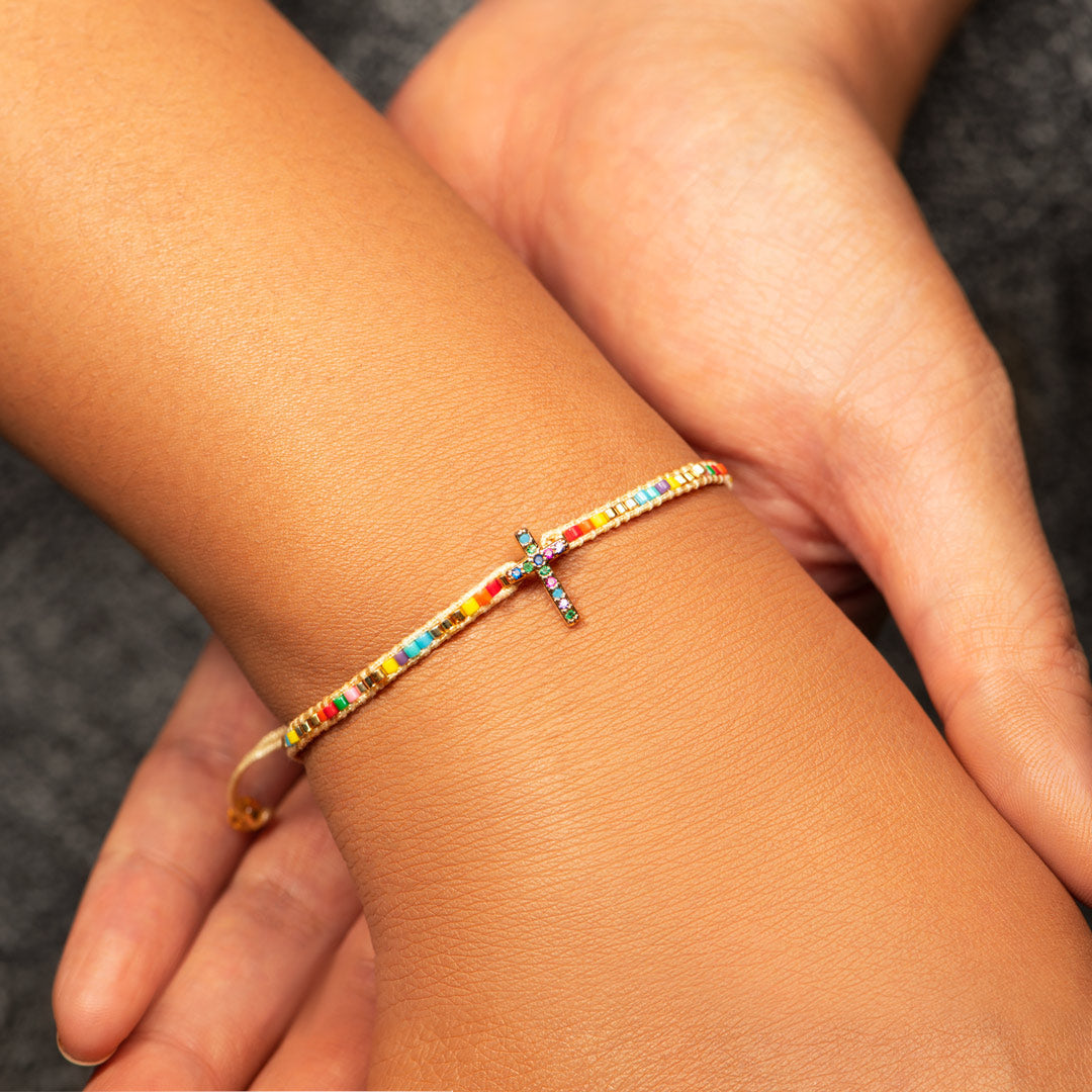 Squad Goals Hand-Braided Pavé Cross Bracelet