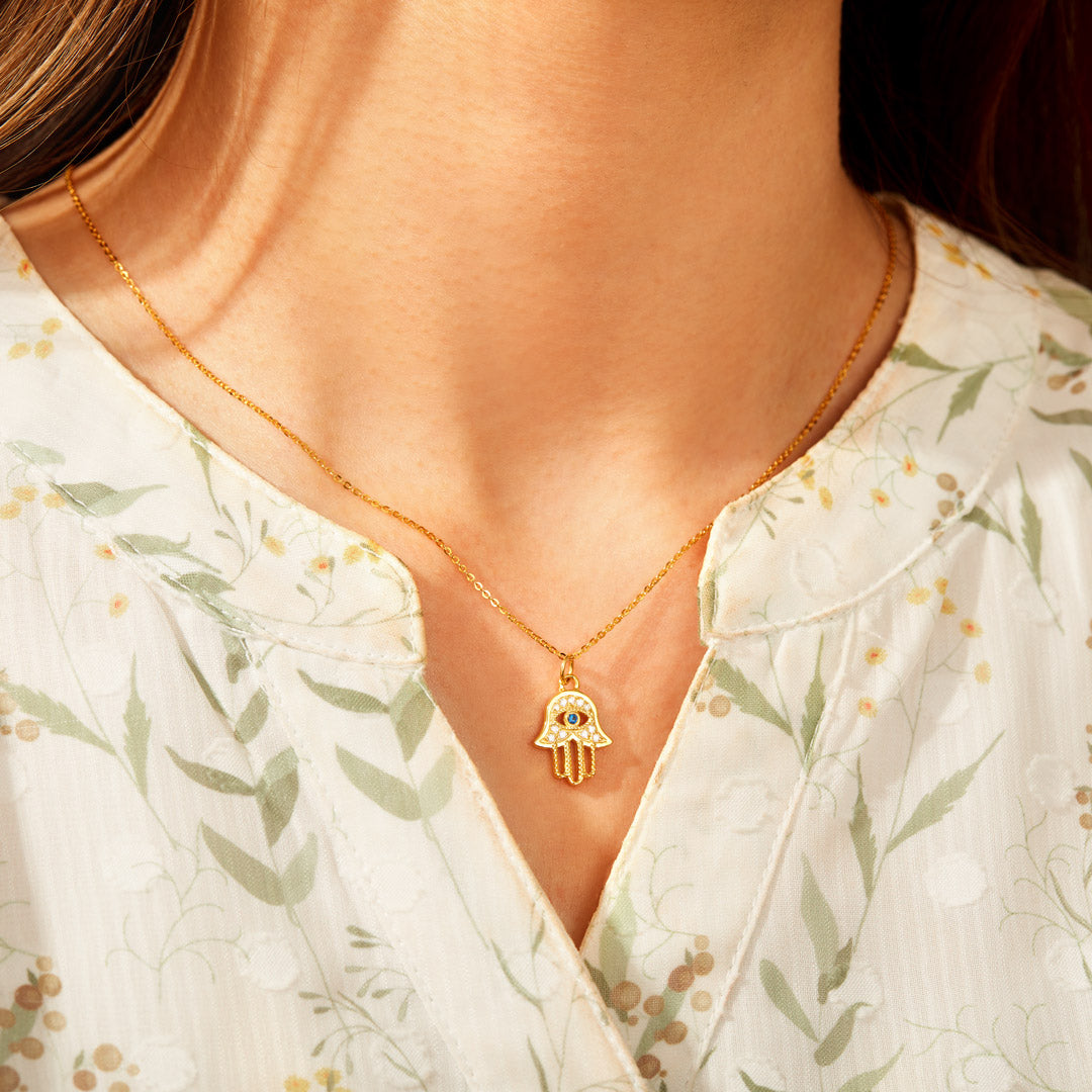 Hamsa Evil Eye Gold Necklace