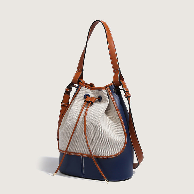 Youth Trend Contrasting Color Canvas Bucket Bag